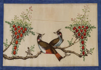 Antique 19th-century Chinese Pith Painting – Bulbul Bird Pair on Flower Branch