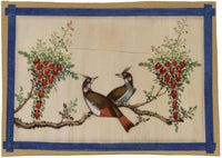 Antique 19th-century Chinese Pith Painting – Bulbul Bird Pair on Flower Branch