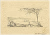 L.J. Delamere, Miniature Landscape with Figure – 19th-century graphite drawing