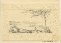 L.J. Delamere, Miniature Landscape with Figure – 19th-century graphite drawing