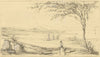L.J. Delamere, Miniature Landscape with Figure – 19th-century graphite drawing