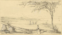 L.J. Delamere, Miniature Landscape with Figure – 19th-century graphite drawing