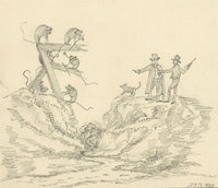 H.D.B., Monkey Hunters – Original 1828 graphite drawing