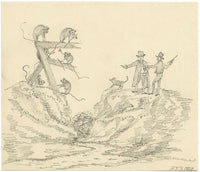 H.D.B., Monkey Hunters – Original 1828 graphite drawing