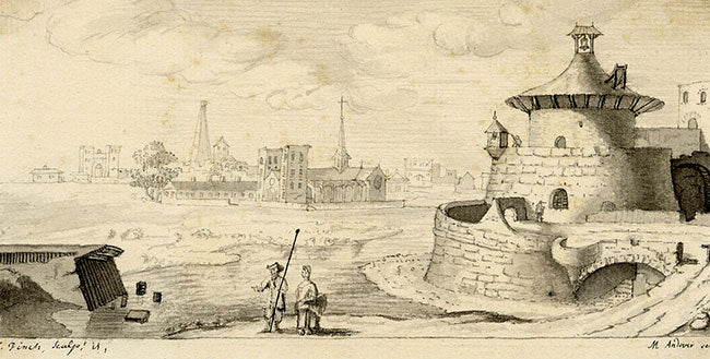 F. Finch, Fortified Coast after Sebastien Le Clerc – 18th-century watercolour