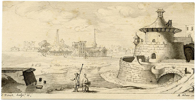 F. Finch, Fortified Coast after Sebastien Le Clerc – 18th-century watercolour