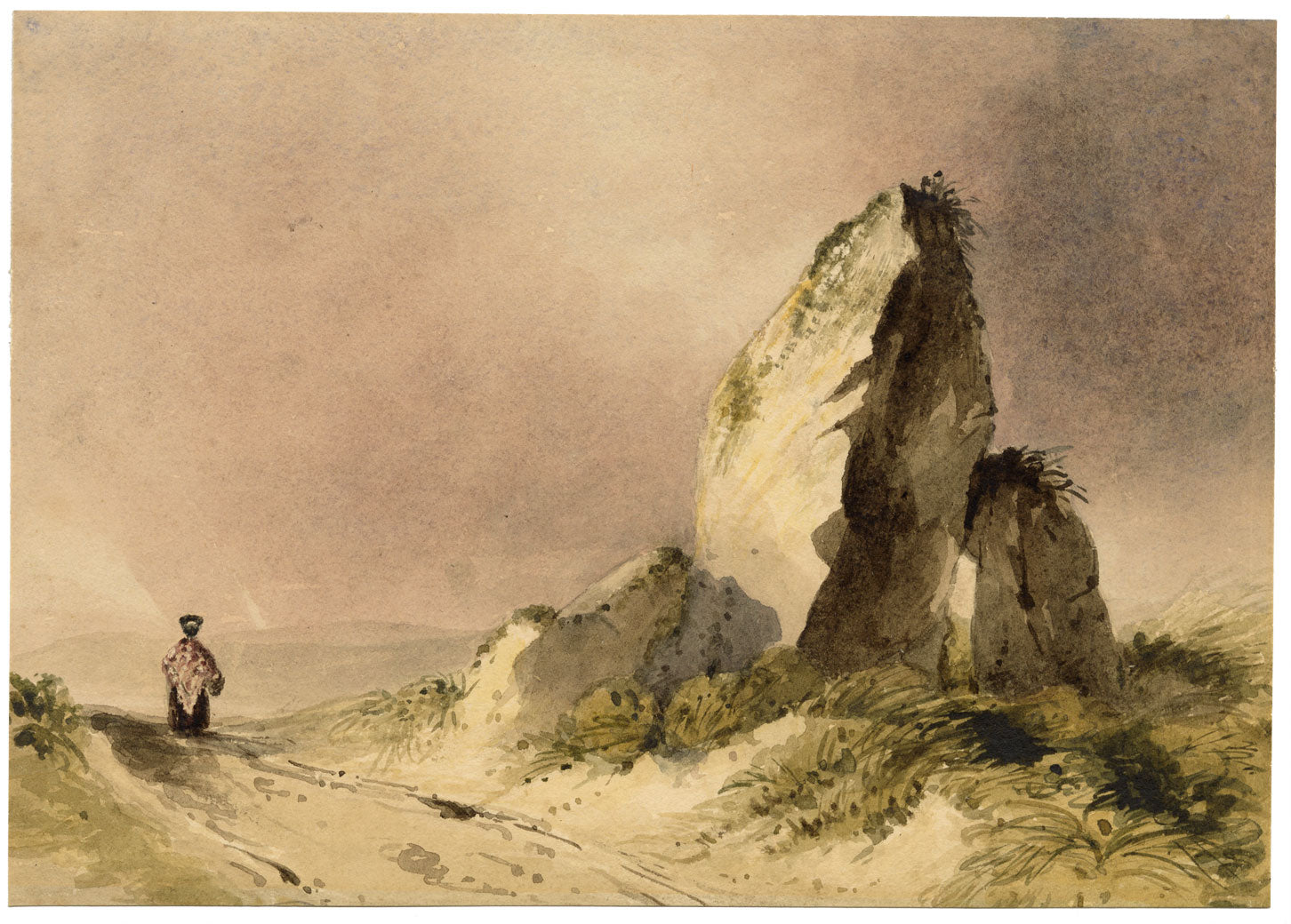 Manner of Thomas Shotter Boys NWS, Figure by Rocks – early C19th watercolour