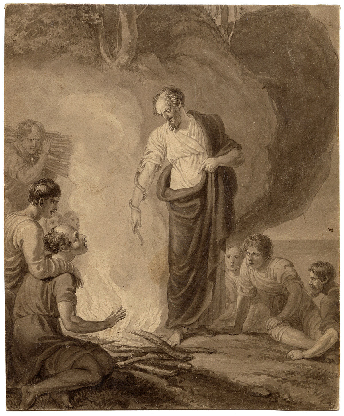 Richard Westall RA, San Paolo e la vipera – Acquerello originale del 1806