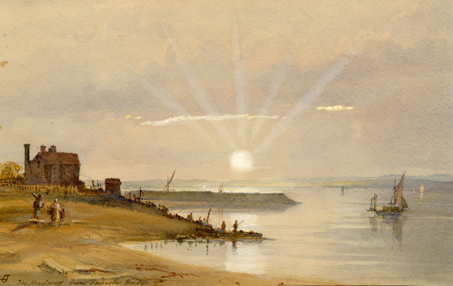 Anthony Vandyke Copley Fielding, Medway from Rochester Bridge –C19th watercolour
