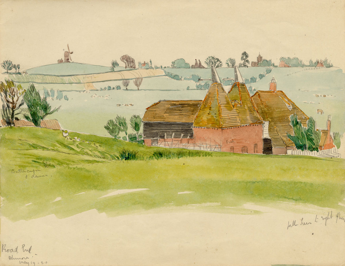 Eleanor Hughes RI, Udimore Oast House at Roadend Farm, Sussex – 1920 watercolour