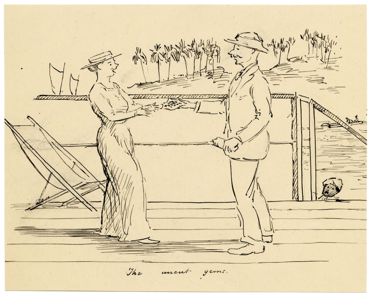 MH Beattie, British Ceylon: Gemme grezze a Trincomalee – disegno a inchiostro del 1880 circa
