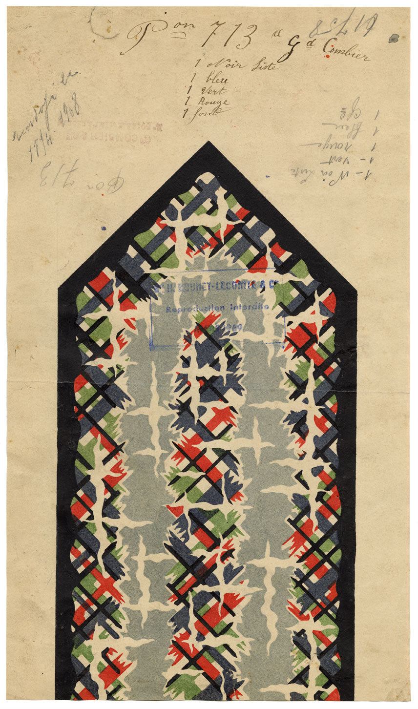 Antique Lyon Silk Design by Combier – Block Printed by Brunet-Lecomte c.1908