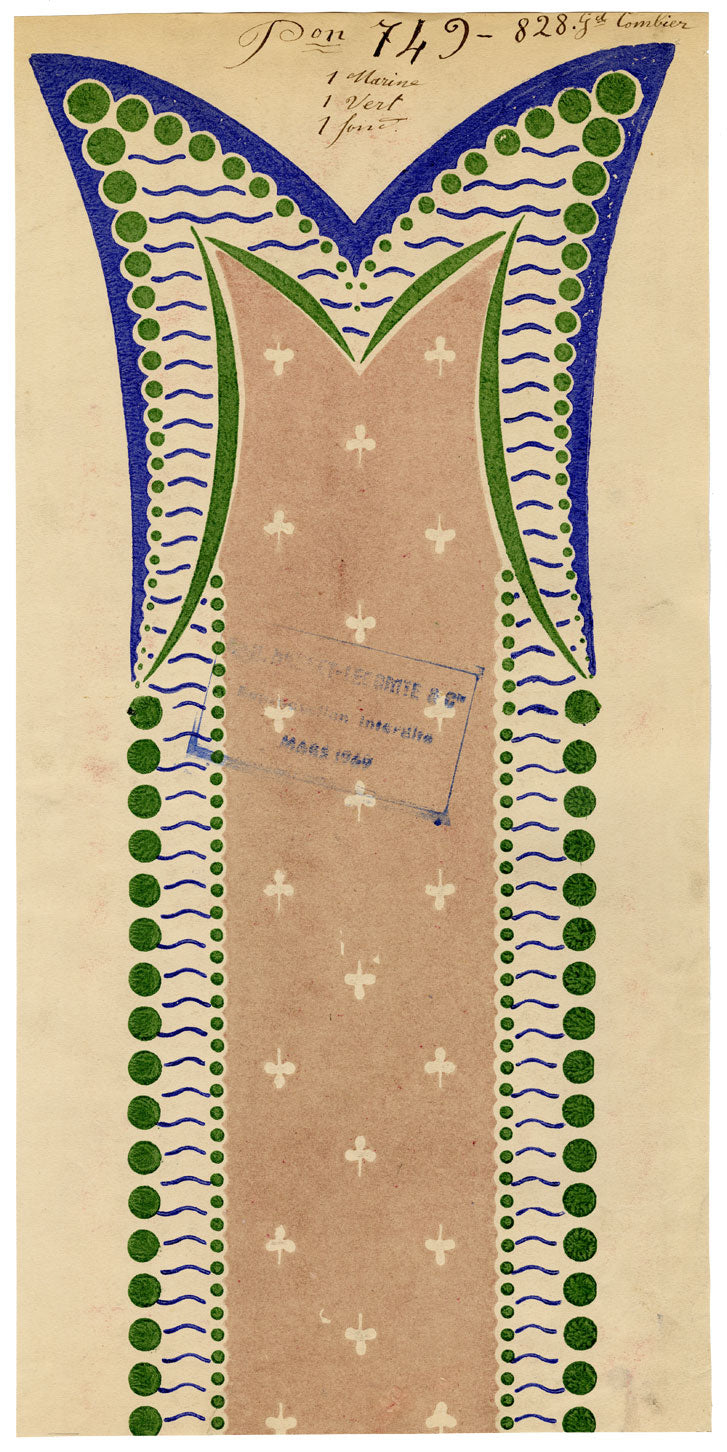 Antico disegno di seta di Lione di Combier – Stampa a blocchi di Brunet-Lecomte c.1908