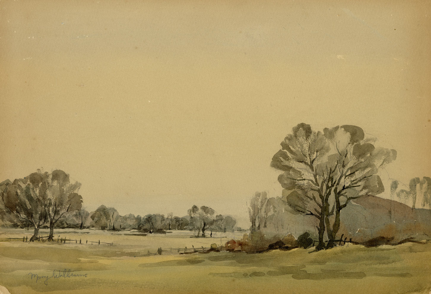 Mary Williams RWA, Canal Banks, Devon – Original 1937 watercolour painting