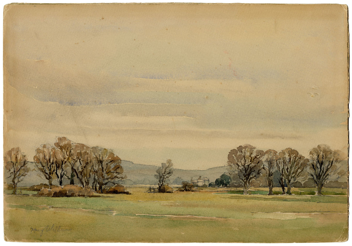 Mary Williams RWA, Fiume Exe vicino a Powderham, Devon – acquerello del 1935