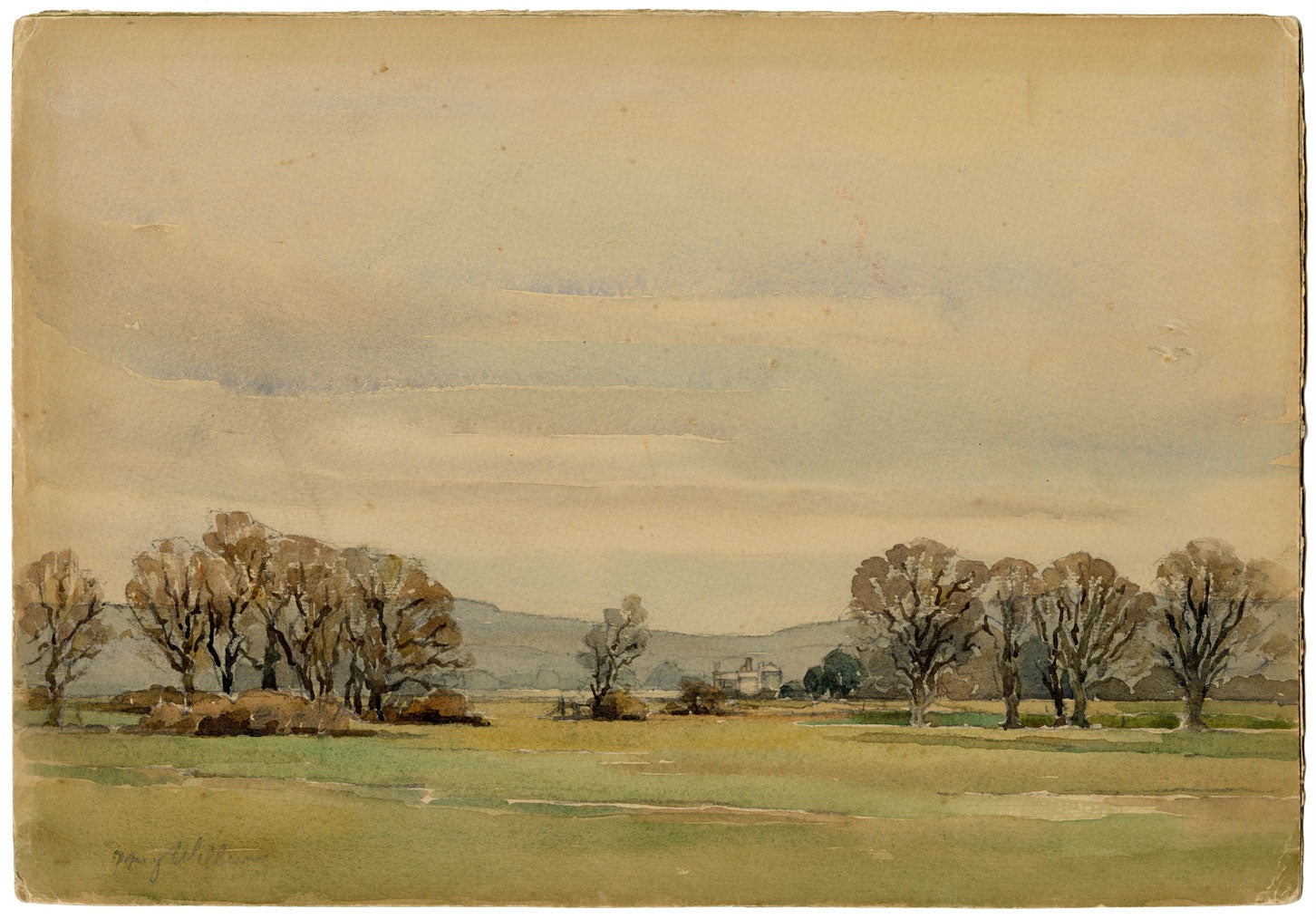 Mary Williams RWA, Fiume Exe vicino a Powderham, Devon – acquerello del 1935