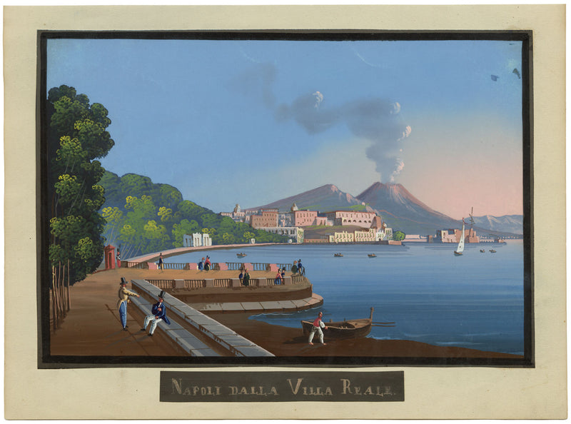 Escuela Napolitana, Nápoles, de Villa Reale: pintura al gouache de mediados del siglo XIX