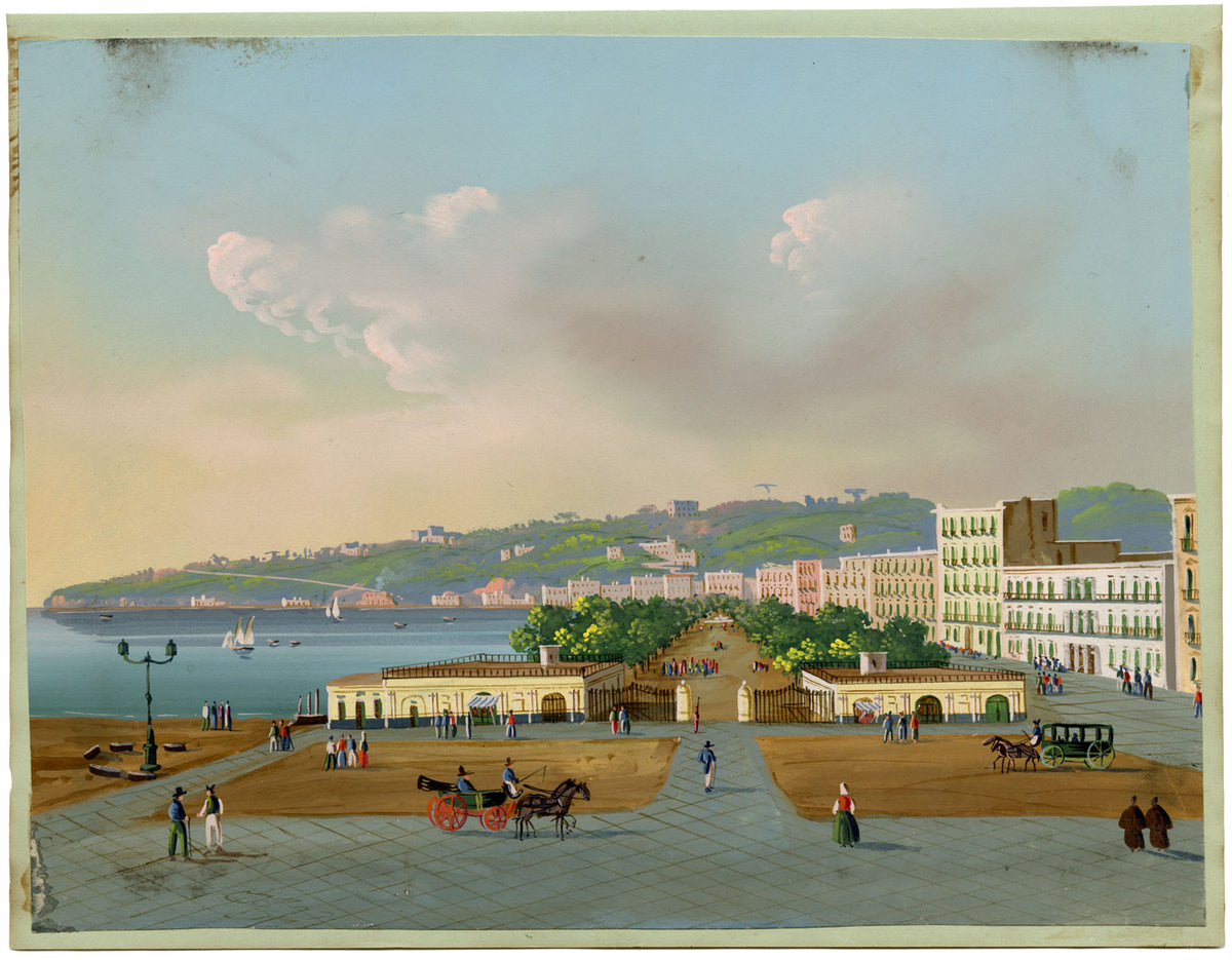 Neapolitan School, Villa Reale di Chiaia, Naples – 19th-century gouache painting