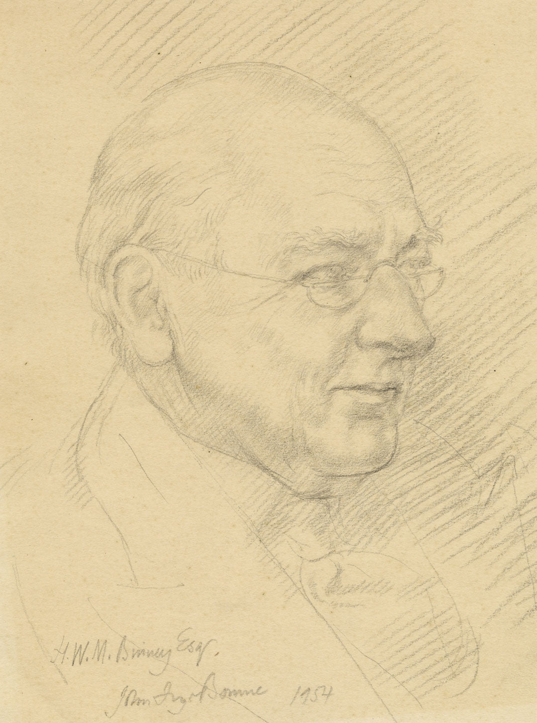 John Frye Bourne, Portrait of H.W.M. Binney Esq – Original 1954 graphite drawing