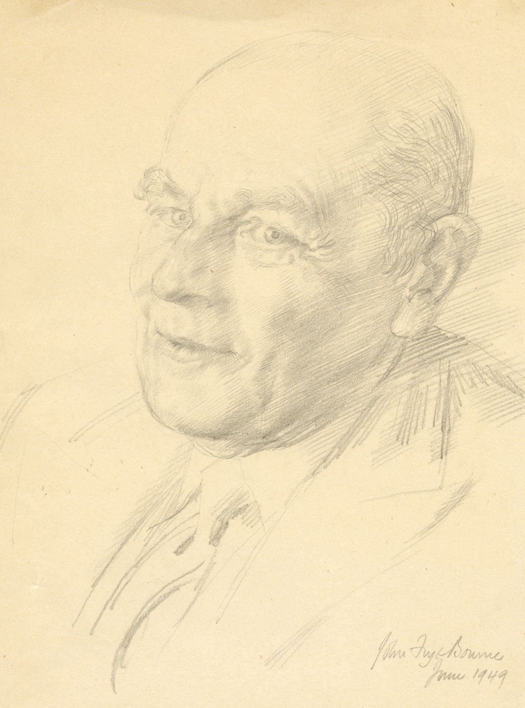 John Frye Bourne, Portrait of H.W.M. Binney Esq – Original 1949 graphite drawing