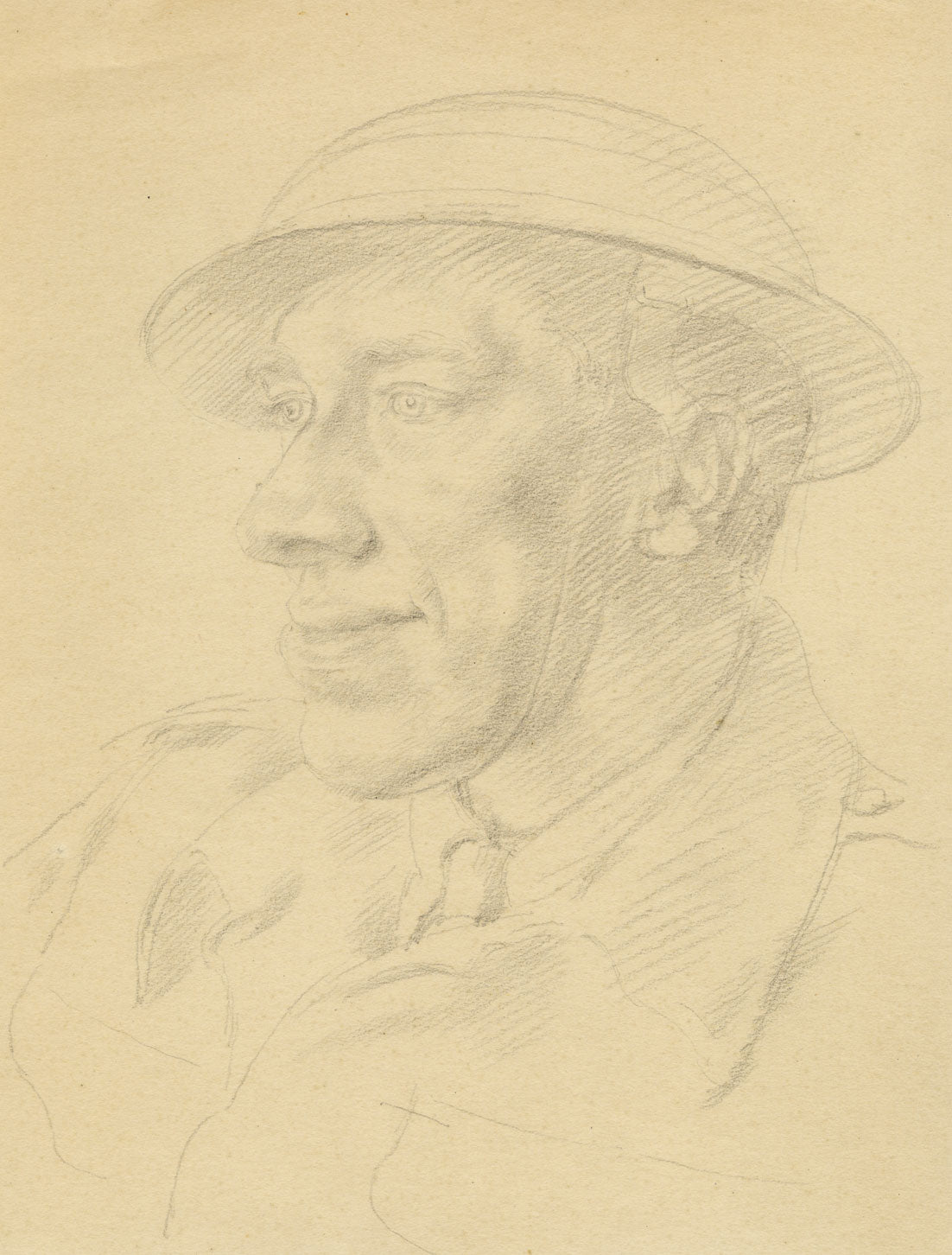 John Frye Bourne, Portrait of a Civil Defence Man – 1954 graphite drawing