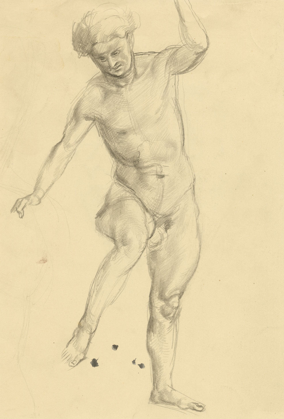 John Frye Bourne, Male Nude Life Study – Original 1930s graphite drawing