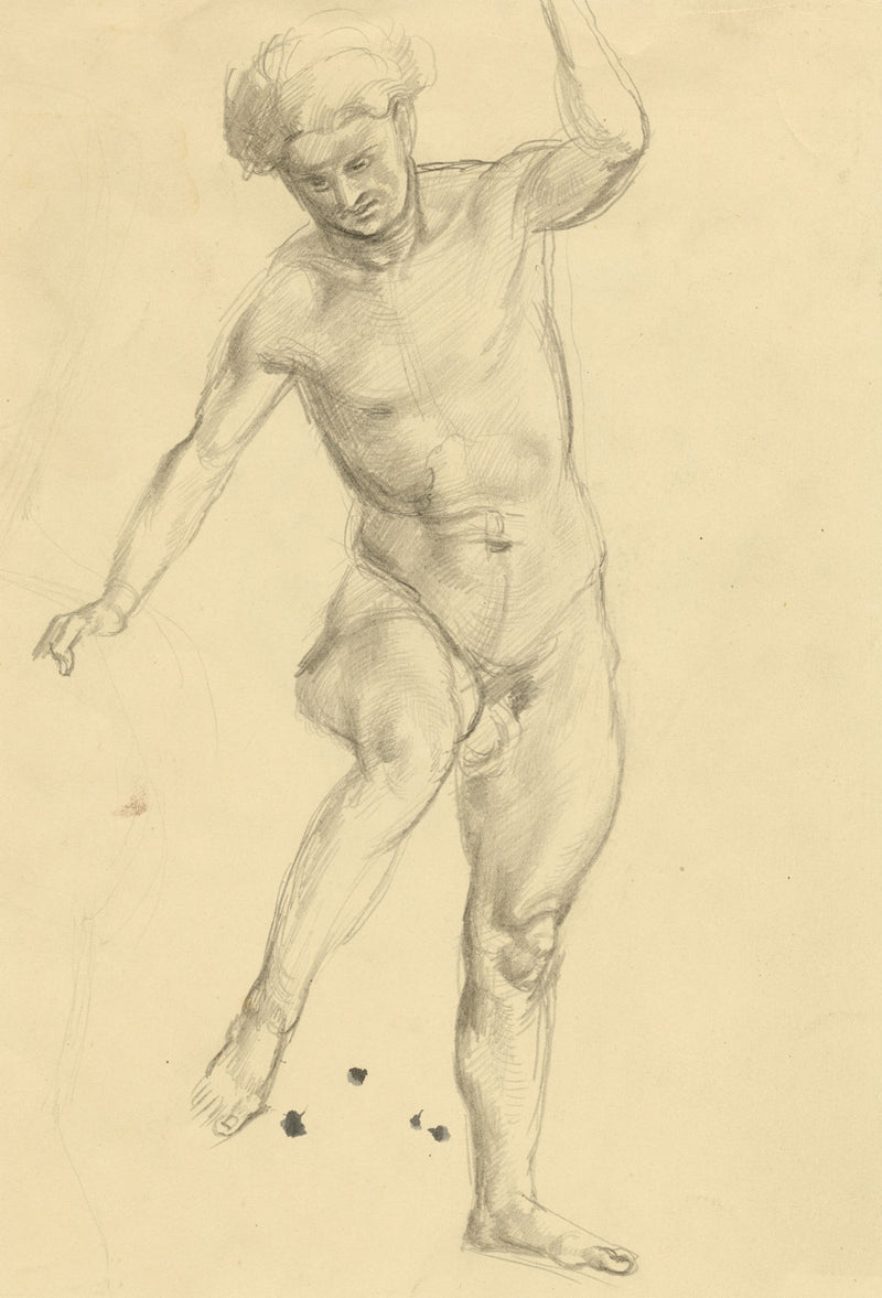 John Frye Bourne, Male Nude Life Study – Original 1930s graphite drawing