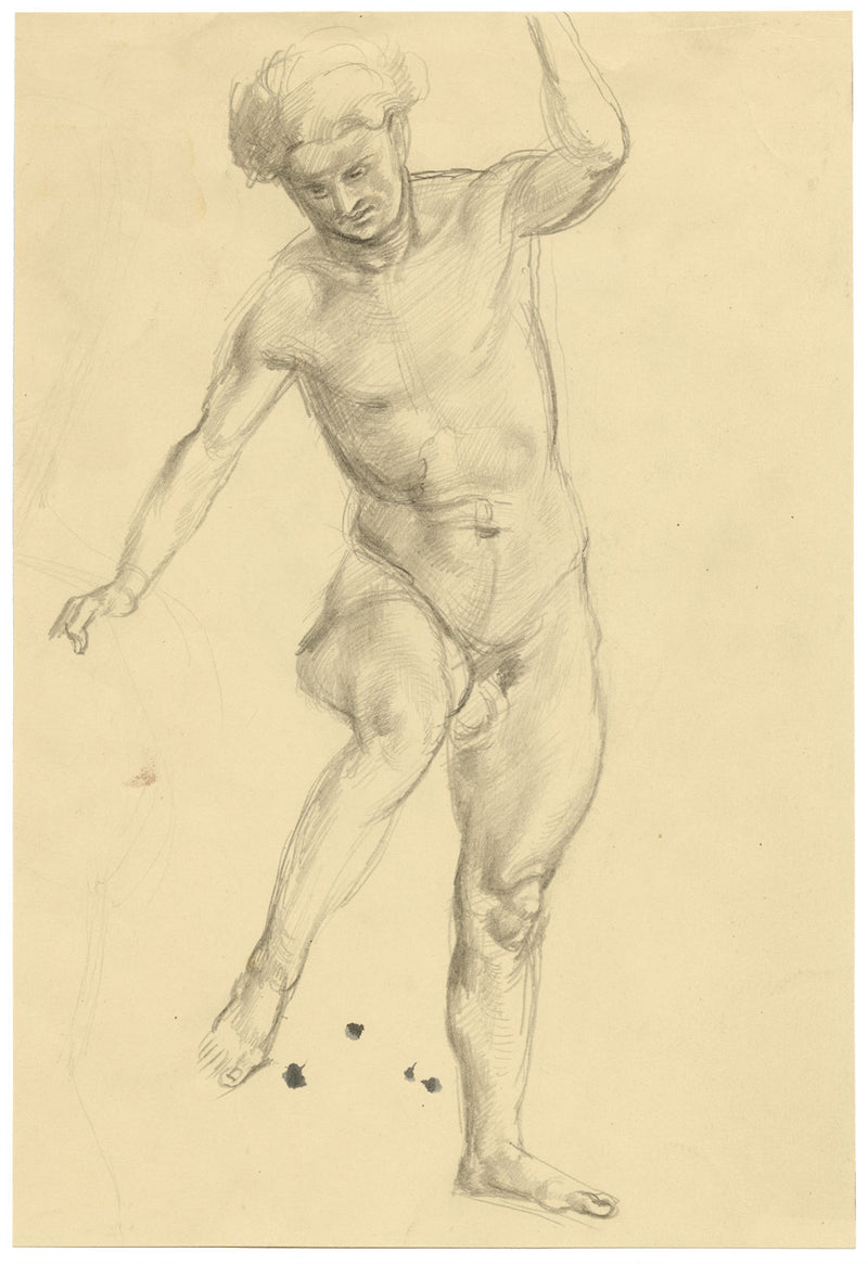 John Frye Bourne, studio di nudo maschile dal vero – disegno originale a grafite degli anni '30