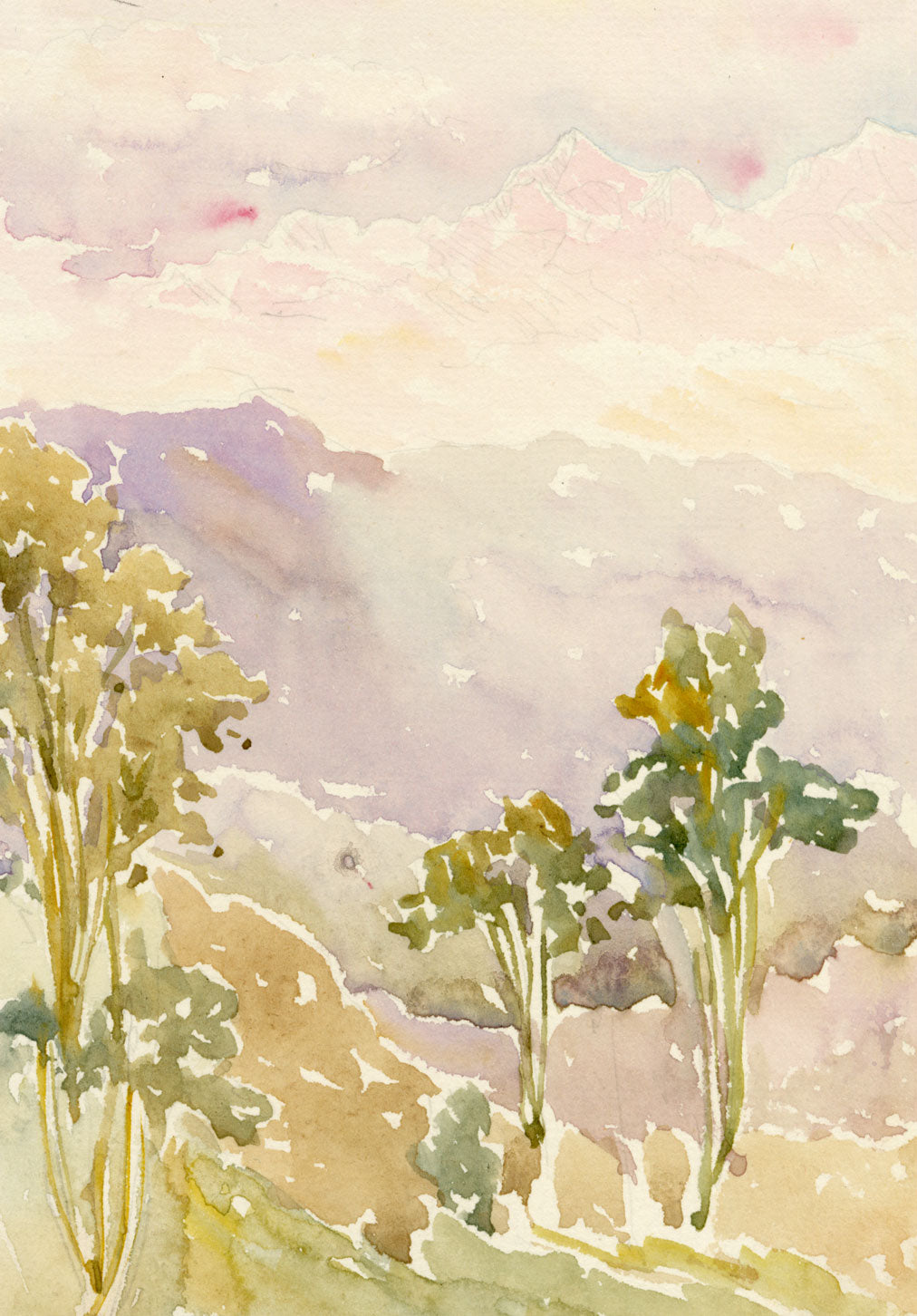 Andrea Lucey, Mountain Range, Kashmir, India – c.1909 watercolour painting
