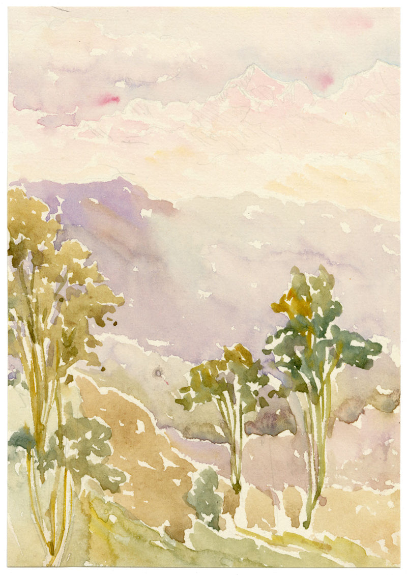 Andrea Lucey, Mountain Range, Kashmir, India – c.1909 watercolour painting