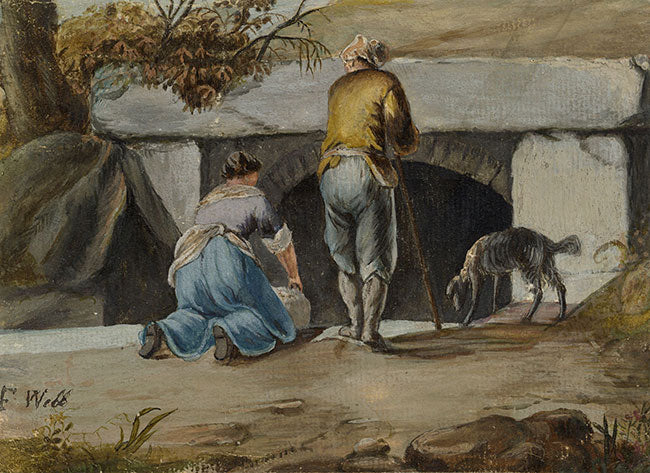 F. Webb, Peasants by a Water Tunnel – early 19th-century gouache painting