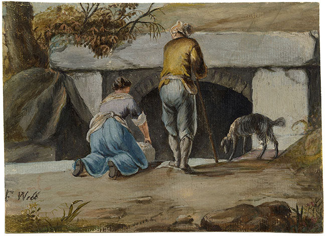 F. Webb, Peasants by a Water Tunnel – early 19th-century gouache painting
