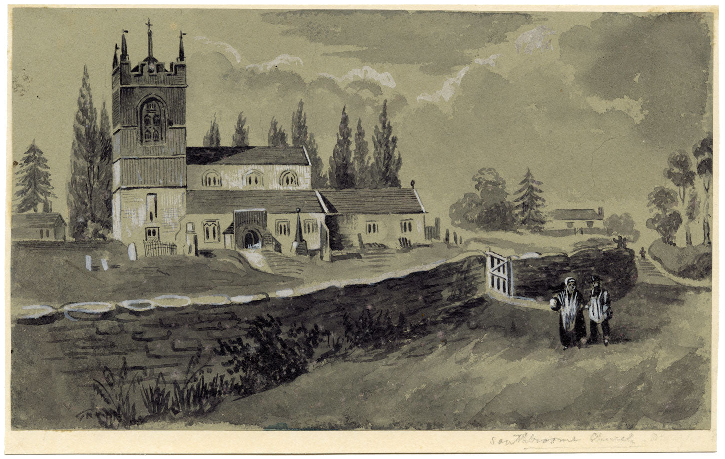 Chiesa di Southbroom, Devizes, Wiltshire – acquerello di inizio XIX secolo