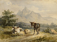 Circle of Thomas Sidney Cooper RA, Animals in a Landscape – C19th watercolour