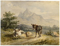 Circle of Thomas Sidney Cooper RA, Animals in a Landscape – C19th watercolour