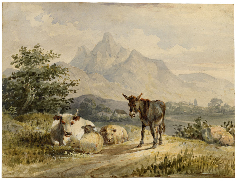 Circle of Thomas Sidney Cooper RA, Animals in a Landscape – C19th watercolour