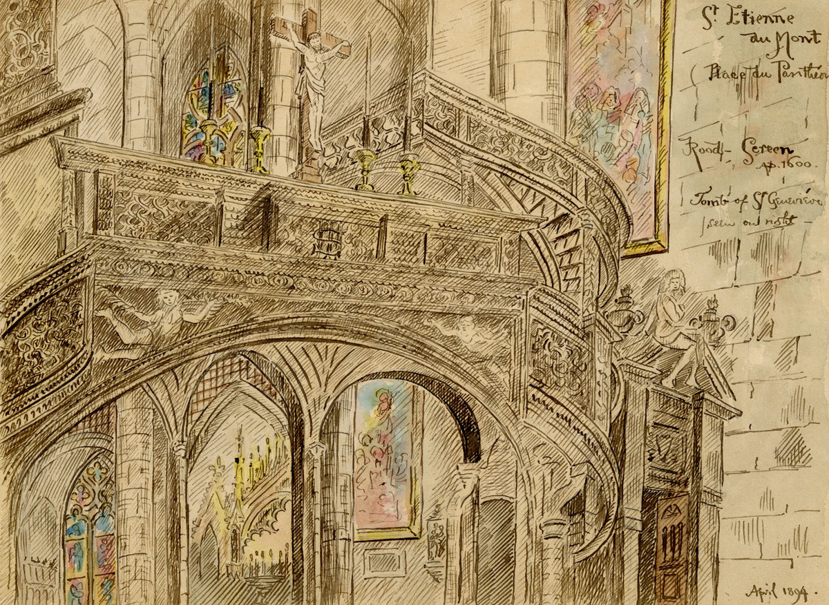 W. Pendavis, Saint-Etienne du Mont Rood Screen, Paris –1894 watercolour painting