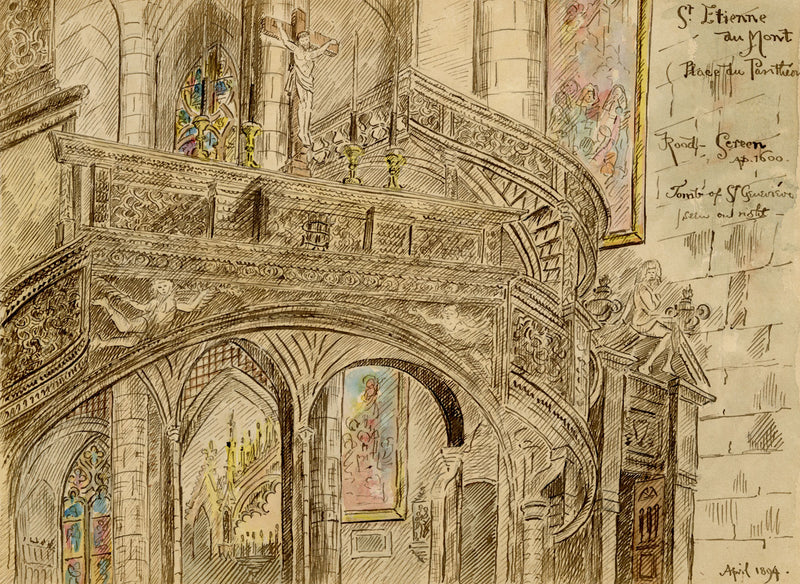 W. Pendavis, Saint-Etienne du Mont Rood Screen, Paris –1894 watercolour painting