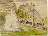 W. Pendavis, Fountain on the Champs-Elysées, Paris – 1894 watercolour painting