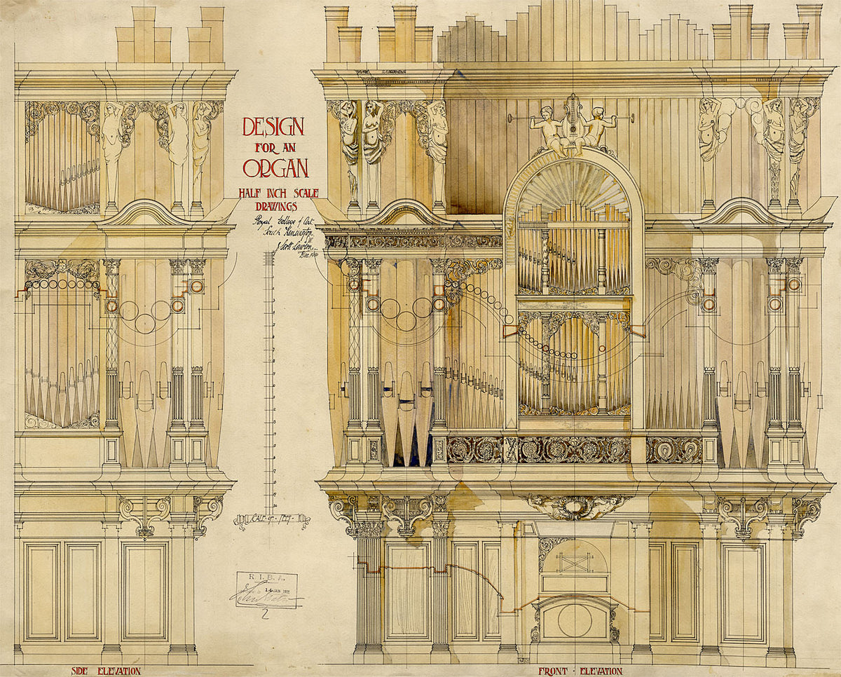 John Scott Lawson, Architectural Elevation, Design for an Organ – 1914 drawing