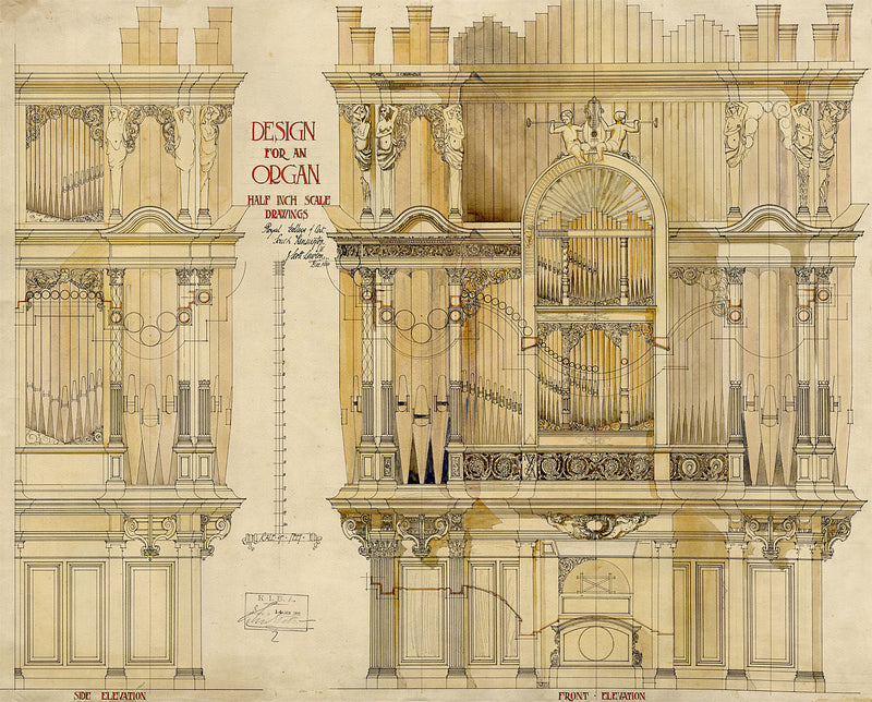 John Scott Lawson, Architectural Elevation, Design for an Organ – 1914 drawing