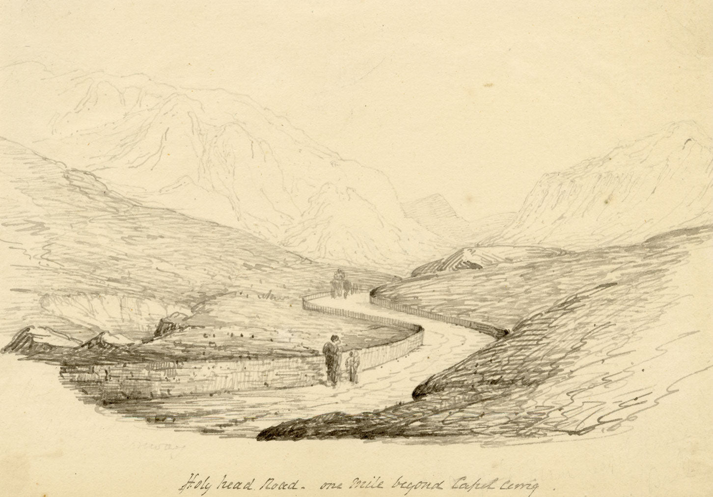 Charlotte Price, Holyhead Road near Capel Curig, Wales – 1840s pen & ink drawing