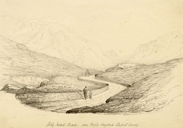 Charlotte Price, Holyhead Road near Capel Curig, Wales – 1840s pen & ink drawing