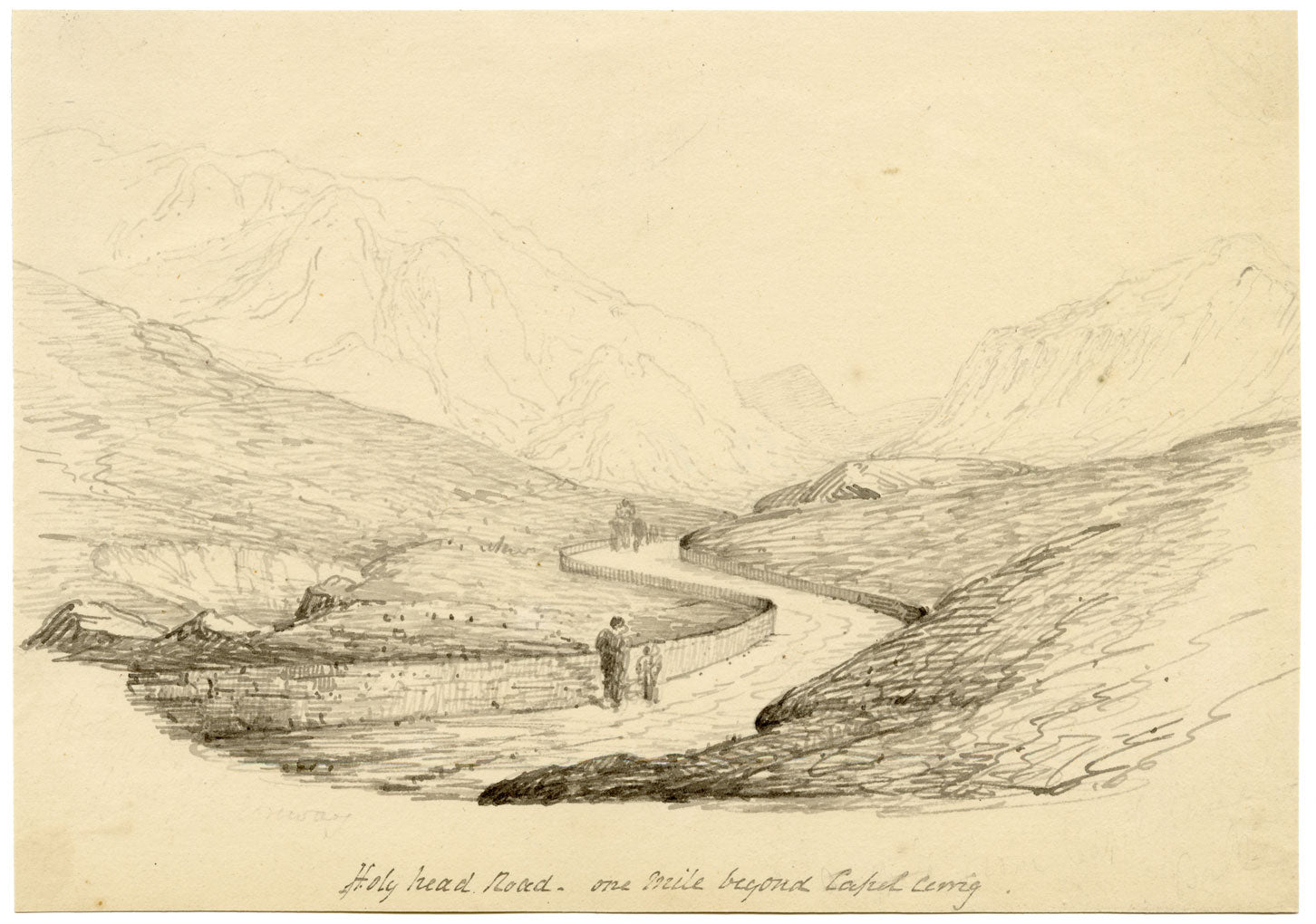 Charlotte Price, Holyhead Road near Capel Curig, Wales – 1840s pen & ink drawing