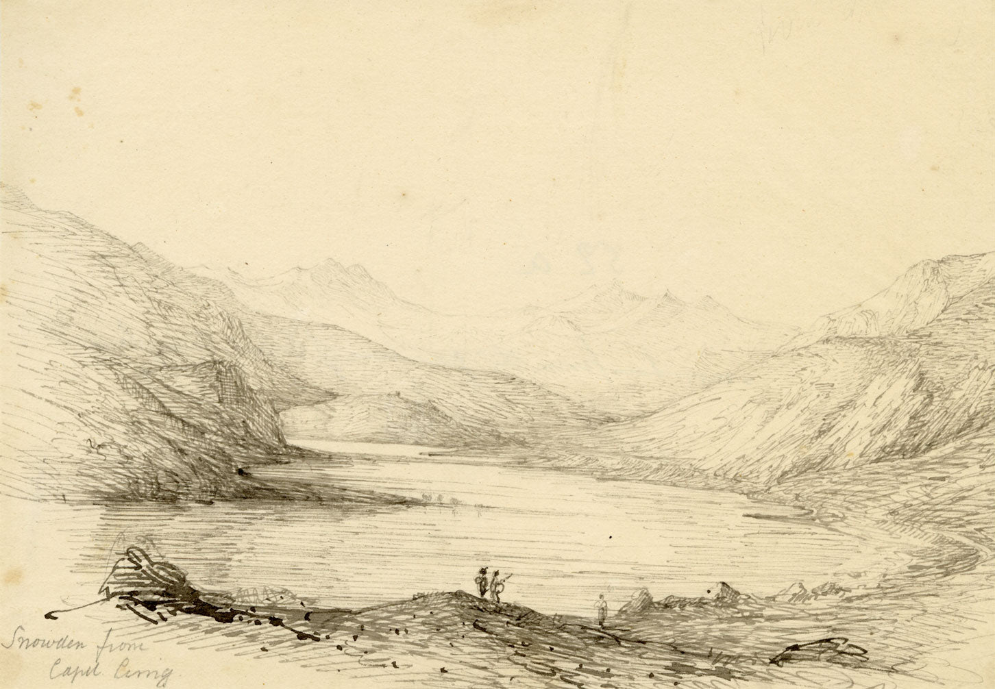 Charlotte Price, Snowdon from Capel Curig Inn, Wales – 1840s pen & ink drawing