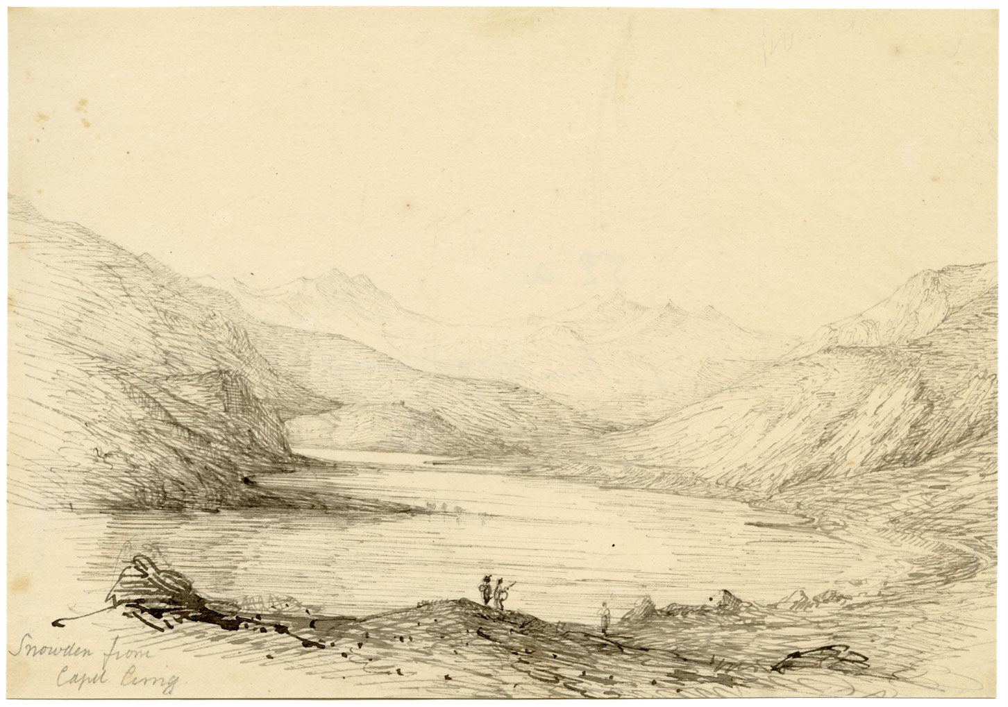 Charlotte Price, Snowdon from Capel Curig Inn, Wales – 1840s pen & ink drawing
