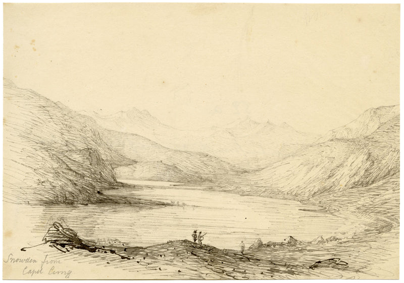 Charlotte Price, Snowdon from Capel Curig Inn, Wales – 1840s pen & ink drawing
