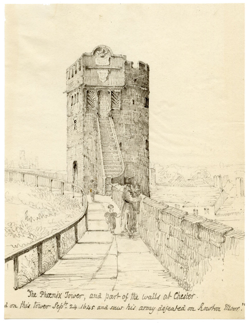 Charlotte Price, Phoenix Tower, Chester City Walls – 1840s pen & ink drawing