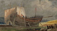 Young, Boat in Estuary Dry Dock – Original early 19th-century gouache painting