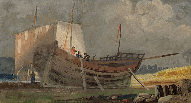 Young, Boat in Estuary Dry Dock – Original early 19th-century gouache painting